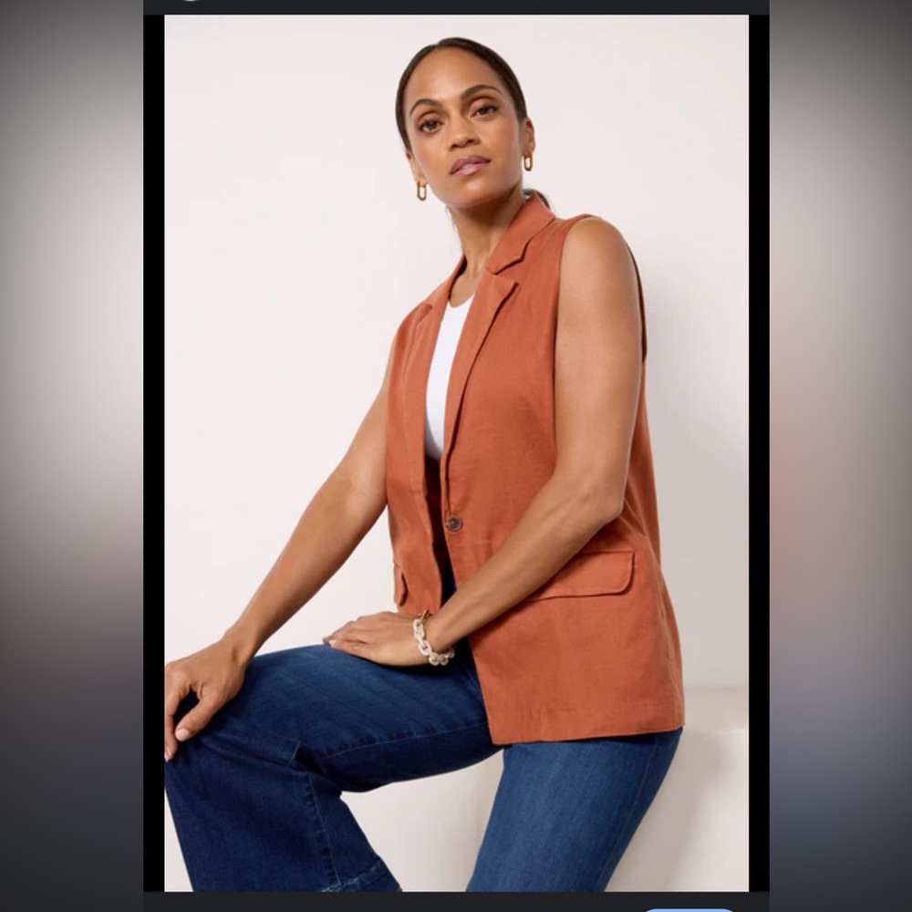 Evereve Cali Linen Women's Sleeveless Rust Colored Vest Sz Med